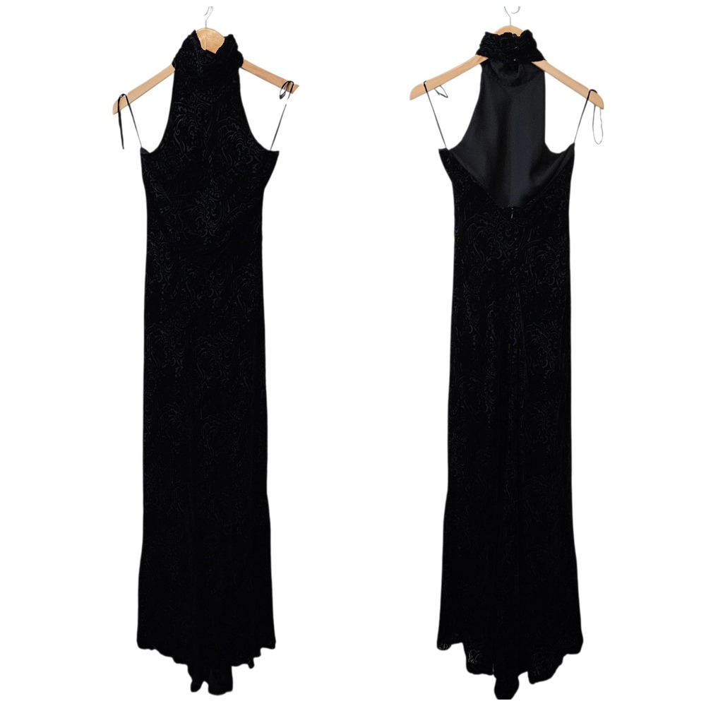 Lauren Ralph Lauren Black Paisley Devore Silk Blend Halter Maxi Dress Women's 8